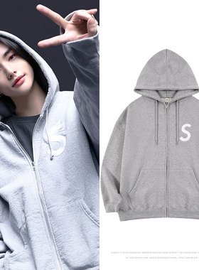 StrayKids黄铉辰生日应援同款卫衣服宽松印花薄加绒拉链连帽开衫