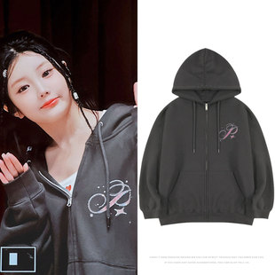 ILLIT演唱会李沅禧同款卫衣服印花宽松拉链加绒薄款开衫春秋冬季