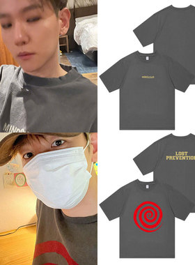 啵啵虎边伯贤同款衣服ins风宽松深灰色印花纯棉短袖t恤百搭打底衫