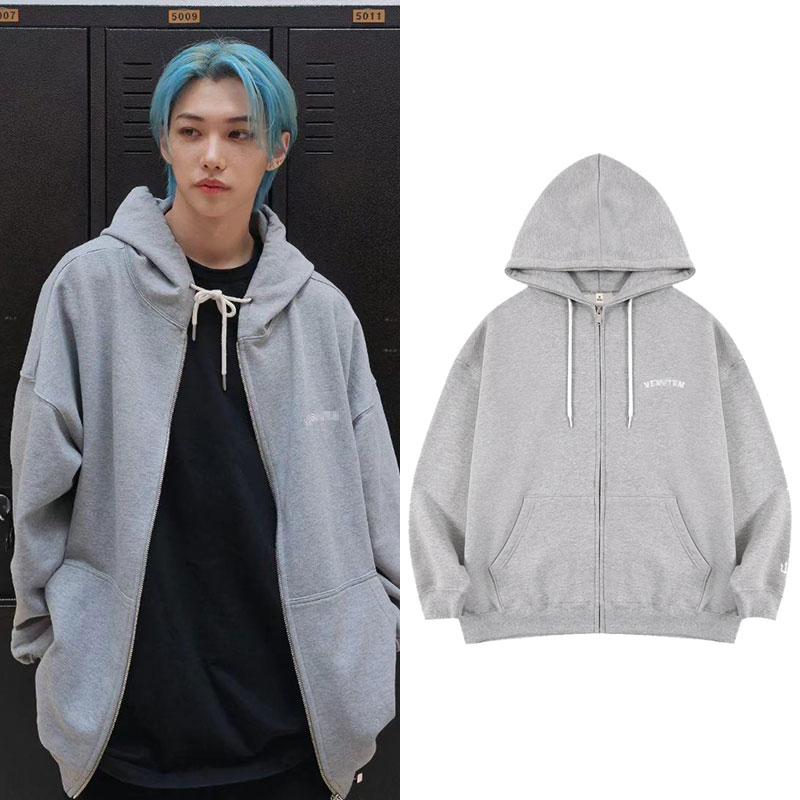 Straykids李龙馥同款卫衣服加绒薄款印花拉链连帽衫外套秋冬上衣