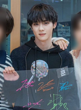 WayV威神V钱锟同款卫衣宽松印花套头黑色连帽衫薄款加绒男女衣服