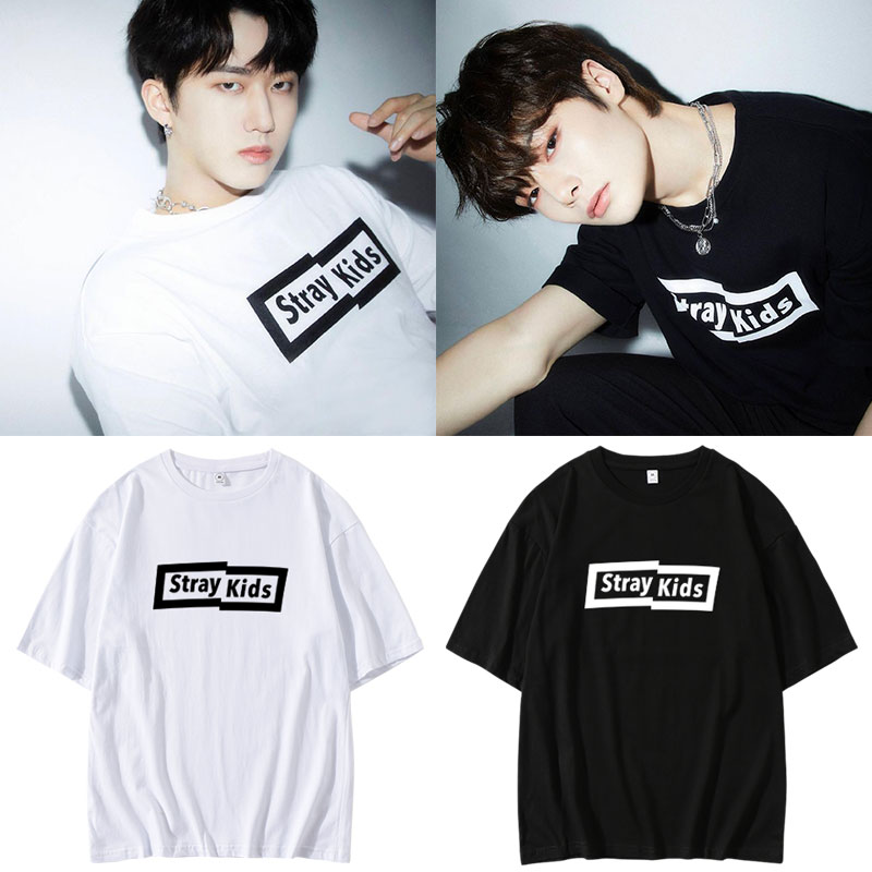 STRAYKIDS组合周边衣服同款短袖T恤宽松落肩印花百搭体恤上衣服