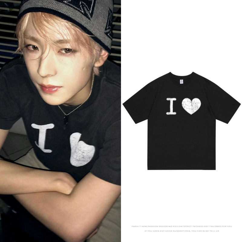 NCTWISH得能勇志YUSHI穿搭衣服同款短袖T恤纯棉爱心印花夏打底衫