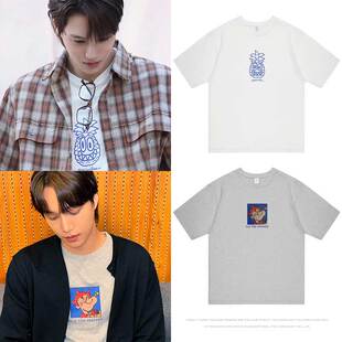 KAI金钟仁衣服同款短袖T恤宽松纯棉印花街拍内搭上衣男女装春夏季