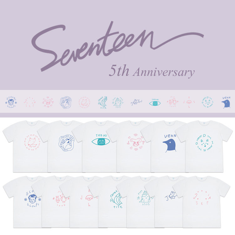 SEVENTEEN组合五周年成员手绘卡通印花同款短袖T恤男女打歌服