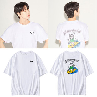 NCT127金道英ins同款衣服宽松落肩慢酸短袖T恤纯棉字母印花体恤