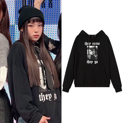 nmixx张圭珍同款卫衣打歌服宽松印花落肩外穿春秋冬季连帽衫