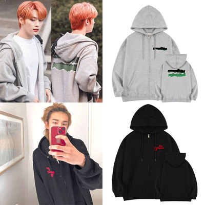 STRAYKIDS李旻浩黄铉辰同款卫衣服开衫印花加绒薄款秋冬拉链上衣