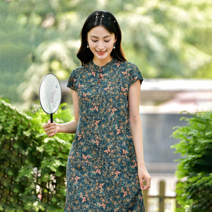 2026夏季新款棉绸连衣裙女人造棉外穿时尚休闲中长款改良旗袍裙子