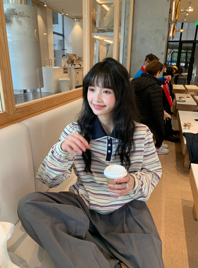 26年早春翻领时尚条纹显瘦长袖T恤