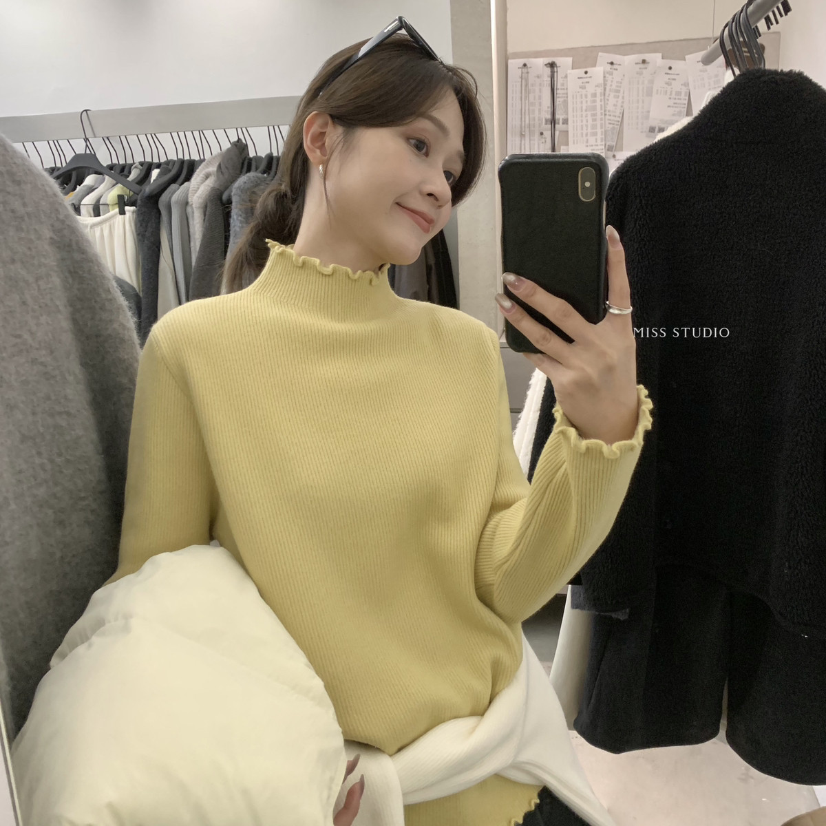 波边温柔小女人get波边设计超百搭一体绒保暖厚实打底衫