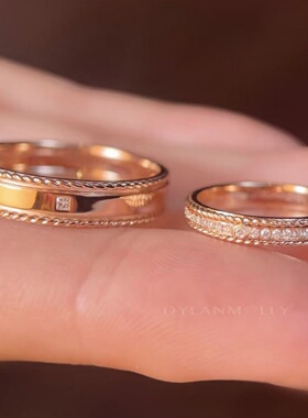 情人节礼物时光守望者情侣对戒原创戒指S925纯银镀18K金闭口戒指