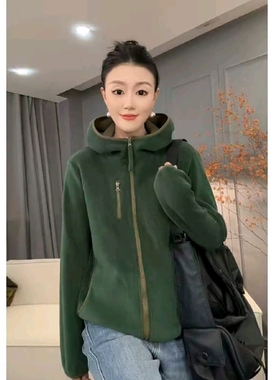 7902太谷休闲时尚简约百搭连帽拉链宽松撞色加绒卫衣开衫秋冬季