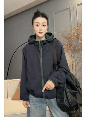 7869太谷休闲春秋双面穿百搭简约连帽加绒冲锋衣防风软料外套