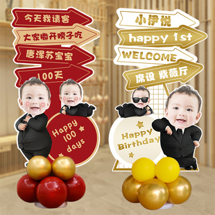 定制宝宝满月百天周岁迎宾牌生日宴百日门口kt板海报布置装饰气球