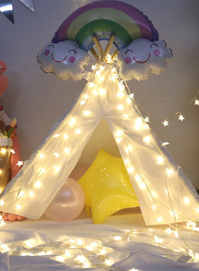 LED珠光五星星彩灯闪灯五角星电池灯串灯圣诞装饰满天星灯灯串