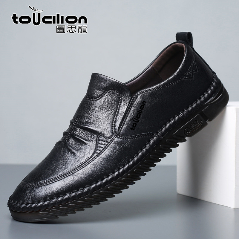 tovcilion/图思龙一脚蹬懒人豆豆鞋男士英伦休闲皮鞋发型潮流鞋