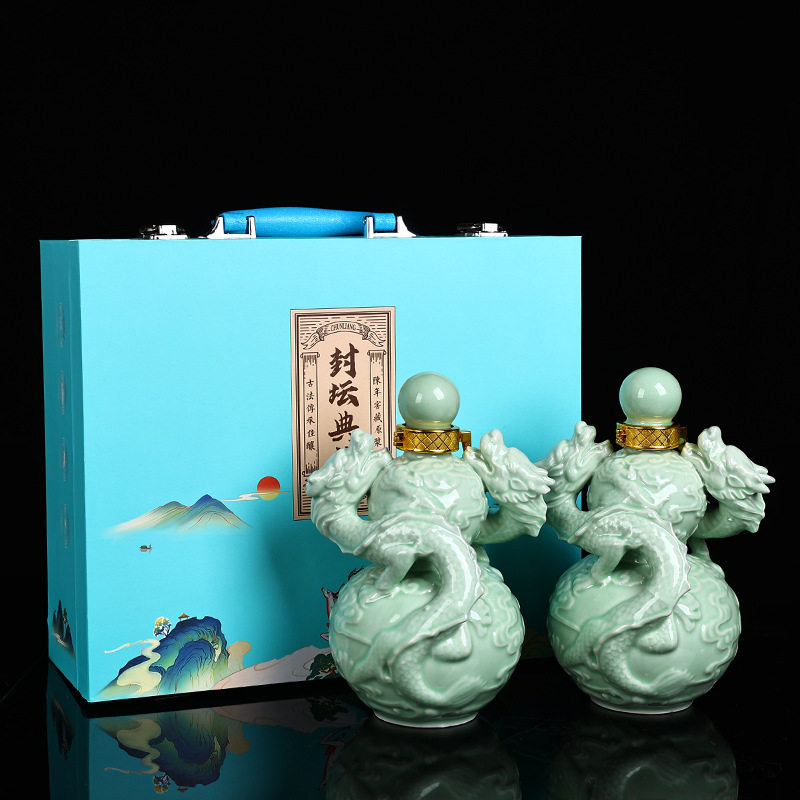 陶瓷空酒瓶创意双龙戏珠白酒酒壶家用密封酒坛子装饰酒瓶图片