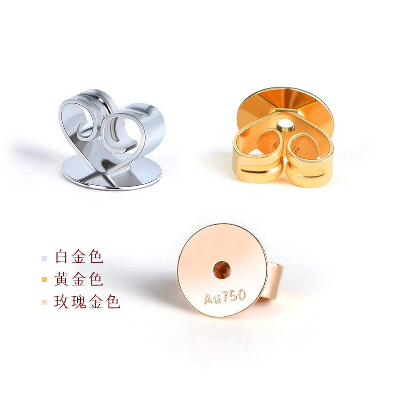 纯18K白金黄金百搭耳饰配件新款玫瑰金时尚蝴蝶平底耳坠纯金耳堵