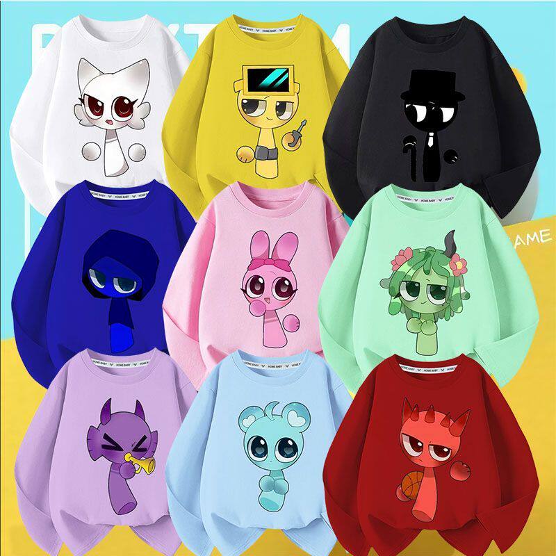 Sprunki音乐节奏盒子周边衣服儿童长袖春秋纯棉长袖t恤男女童上衣