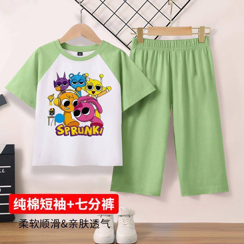 男童睡衣夏季女孩中大童短袖纯棉薄款儿童节奏盒子家居服2026新款