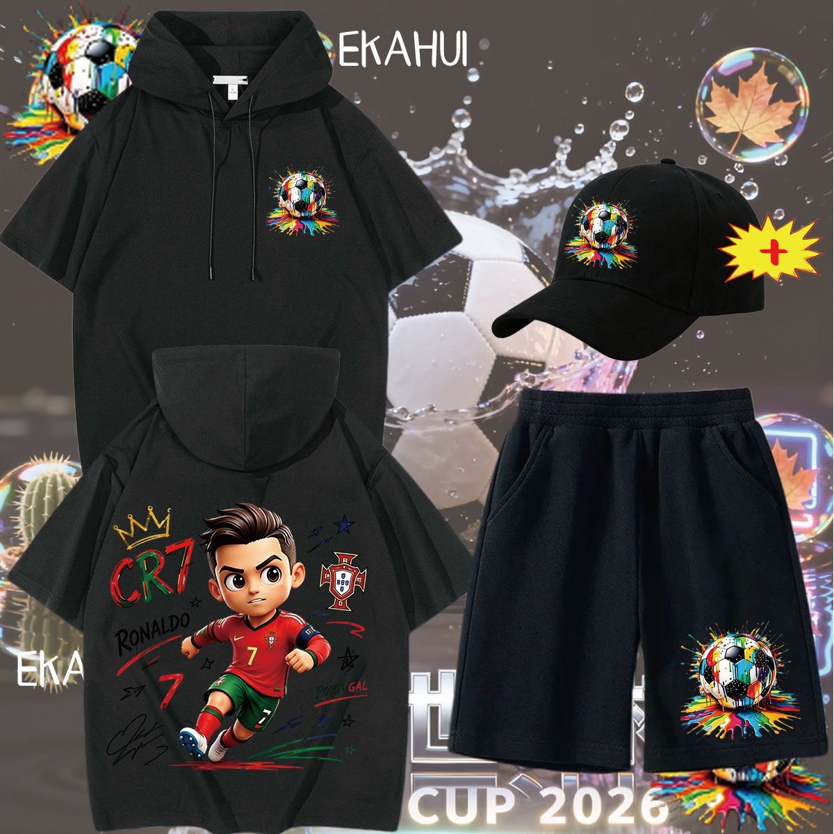 连帽短袖三件套男童2026