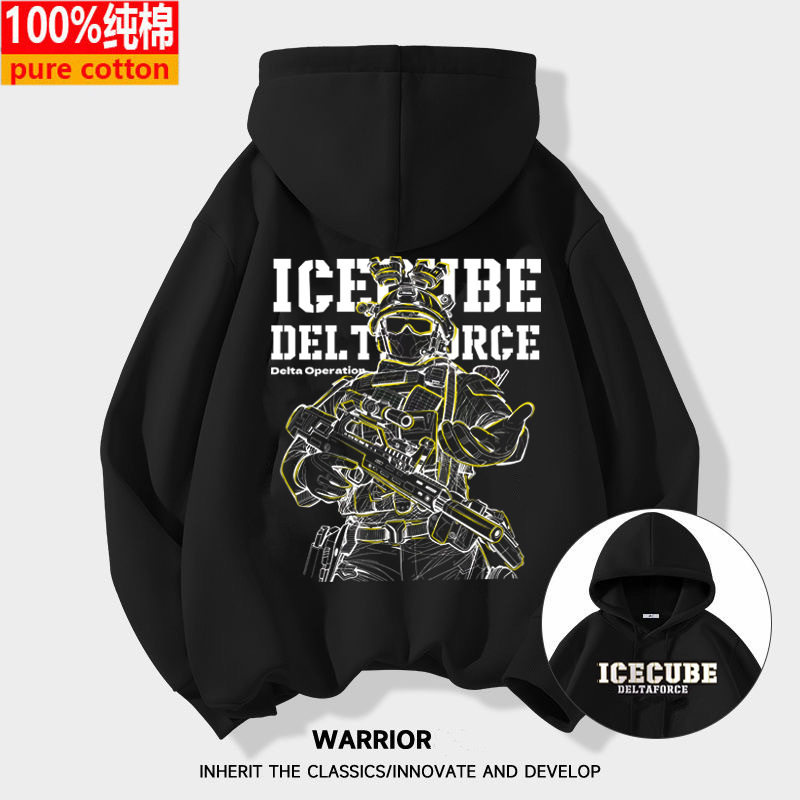 男童纯棉卫衣三角洲行动印花连帽卫衣中大童宽松高街初中生外套潮