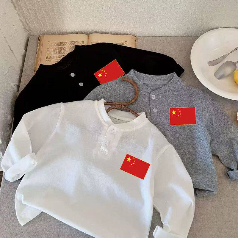 100%纯棉儿童白色中国风翻领polo衫男童长袖女童打底大童体恤春秋