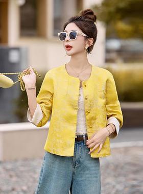 02秋新款高级感黄色复古中式国风圆领外套优新雅上衣女 L2X255LX2