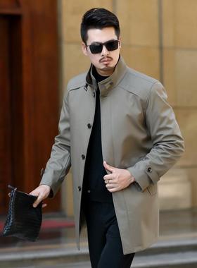 男士风衣可脱卸羊内春毛秋季外套长款XLH胆立领商务休闲两件套中