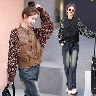 冬新质款 休闲秋拼接丝绒皮衣外套潮流百搭XFM羊皮夹绵克. 气时尚