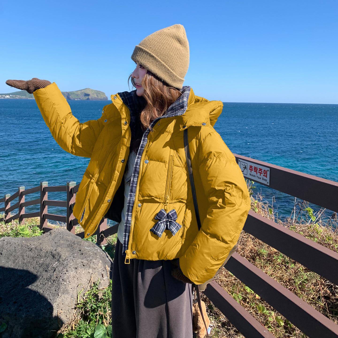 格子接藏9青色羽绒服女冬季巨新款好看的小个子拼短款0白鸭C012-8