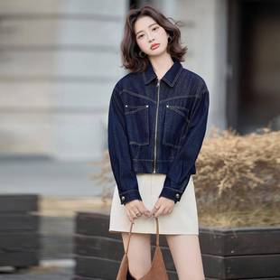 20韩LU9067-02修5秋新款版女装精干深色百搭仔短款身柳丁牛外套上