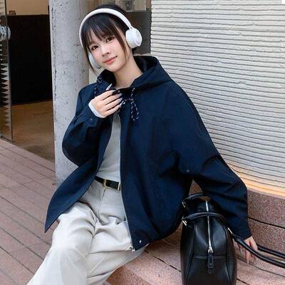CB85103-2025秋新款尚时修身百搭帽外套设计感搭女小个百子上衣连