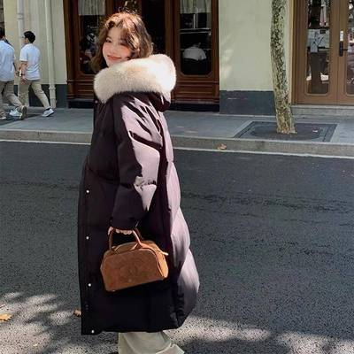 狐帽狸大毛领羽绒服女款GRF连加厚中长款真白鸭绒显瘦外套新冬季