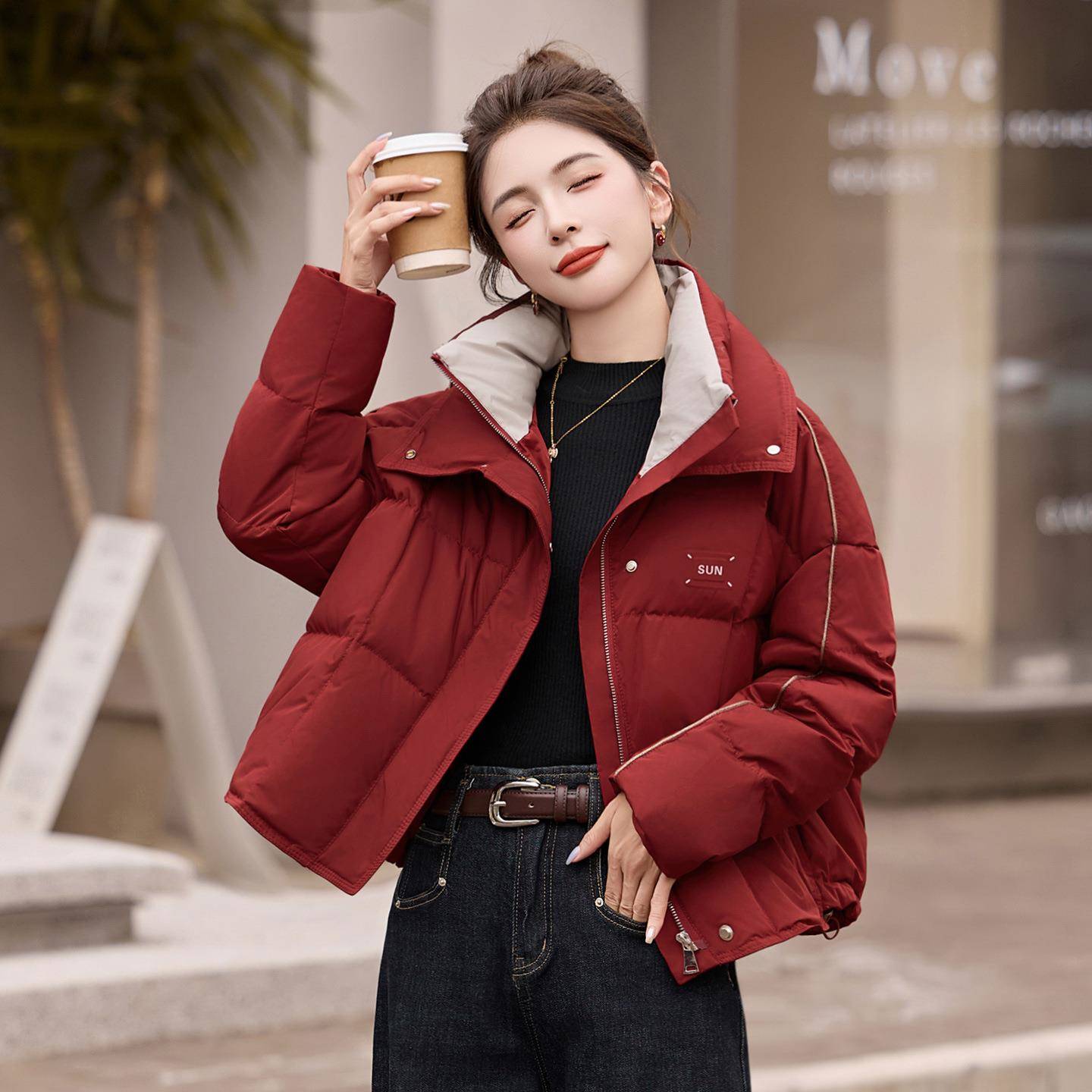 7女AZ9576-1式羽绒服外套女短款冬2902新款百搭时尚休闲0白鸭绒5