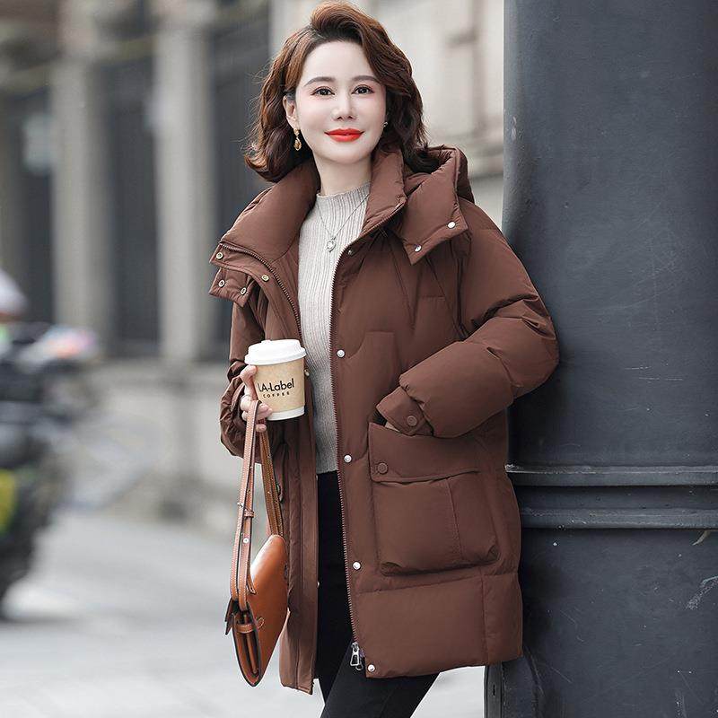 正品撤柜妈9白鹅绒羽绒服73-66530女中长外款宽松妈时尚纯色大口