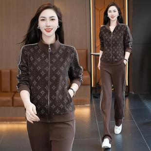 休闲运动套装女秋天202尚967888655瘦新款时洋气拼接显妈翻领显瘦