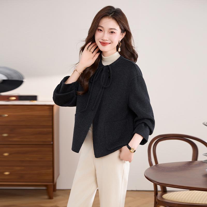 洋秋HE8803冬新款气质双百搭上衣时尚套宽松面羊毛呢气女式短款外