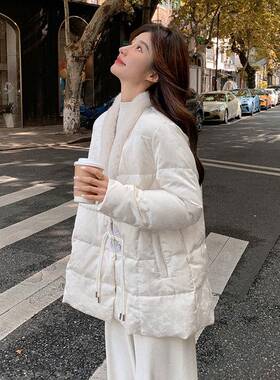 新中式白色提花b275-M22绒服女冬季205款收腰显瘦保2暖新90白羽鸭