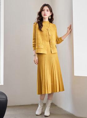 小香风针织甲三套裙2ZYANG606025马新件款秋季设计妈妈装百褶半裙