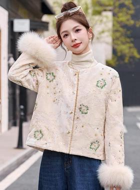 上新中式国风刺绣钉外套女羽绒服珠短款ZYA86802秋冬新款高级感质