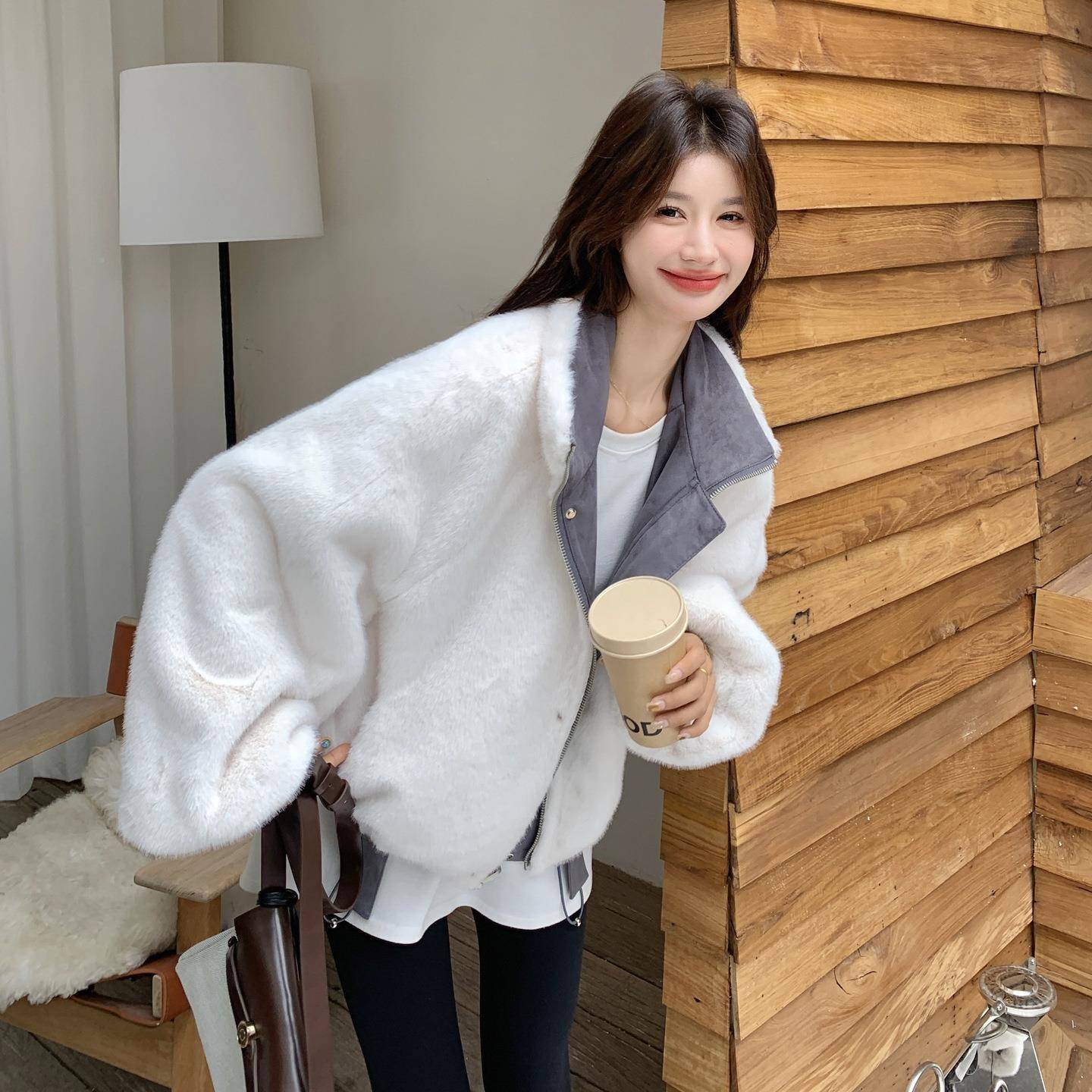 仿皮毛一体克棉服女2025C133-899季冬新款韩系氛围派洋感气别致加