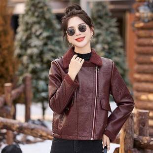 品牌秋冬女士夹克韩皮版 宽松绵羊机皮休闲潮流加车GOI厚皮衣上衣