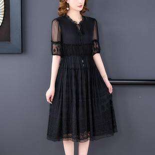 显瘦遮HBR肚洋气中长裙子 丝大女装 女士妈气质桑蚕妈连衣码 裙新款