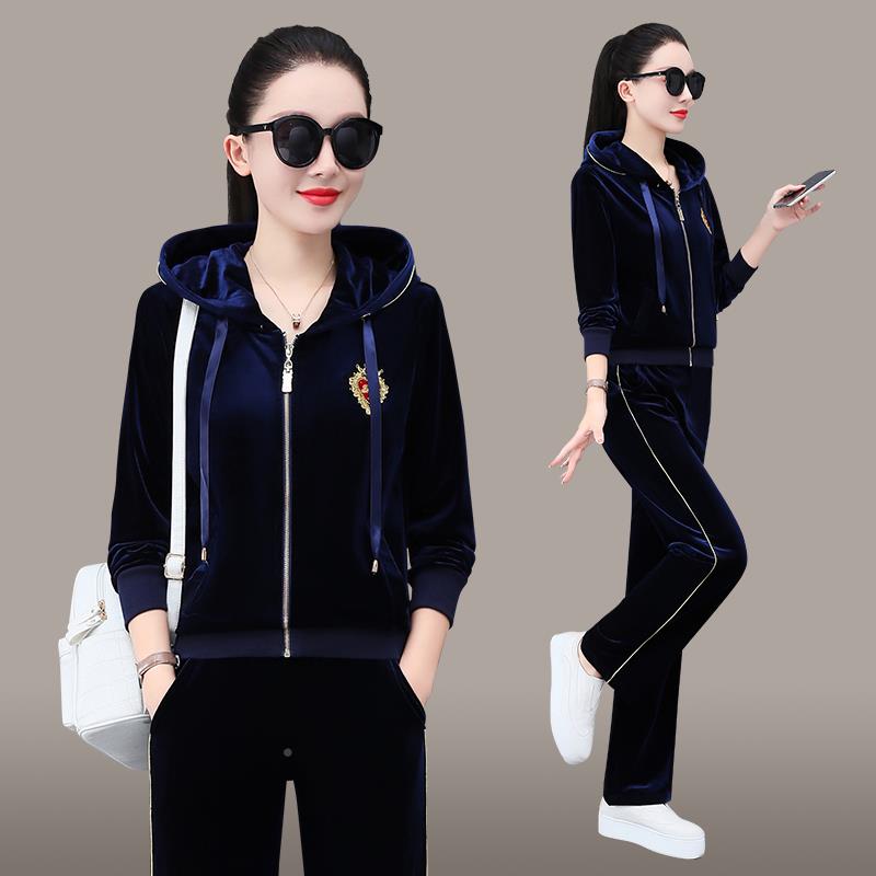 动年新款闲金丝绒运套装女季春秋时尚长袖休服76925两件套