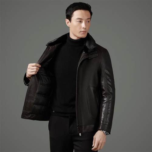 高档绵羊皮真皮皮DPQ衣秋冬季款毛领胆羽绒内可拆卸男士克皮夹新