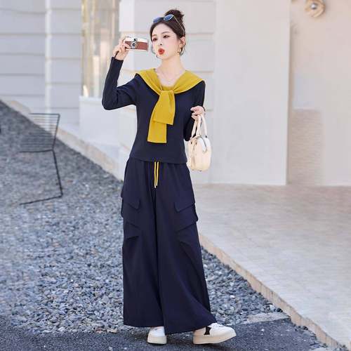 时尚套装女质2ZGE2565Y025春秋新款高级感气肩显披上衣阔腿工装裤