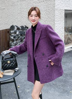 紫色通勤高C075-989外级感西款双面呢羊毛装套女秋冬季2025新气质
