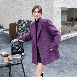 套女秋冬季 双面呢羊毛装 2025新气质 989外级感西款 紫色通勤高C075